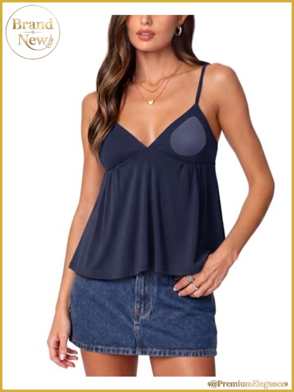 V Neck Babydoll Tank Top with Built in Bra Padded Peplum Cami Sleeveless Going